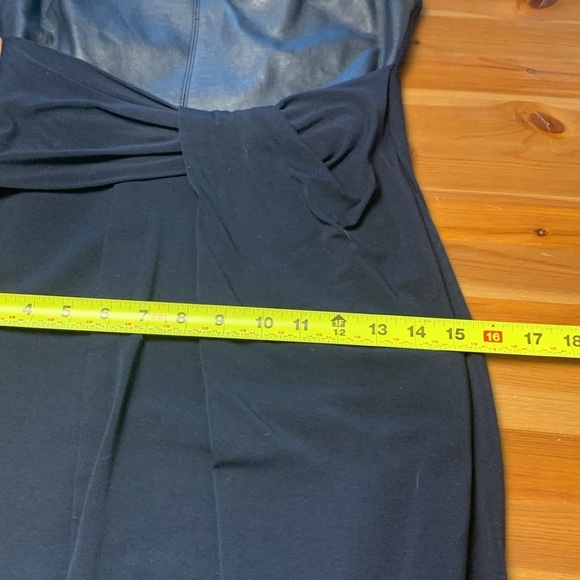 Anthropologie Bailey 44 Navy Blue Dress w Stretch, Faux Leather Upper - Picture 10 of 14